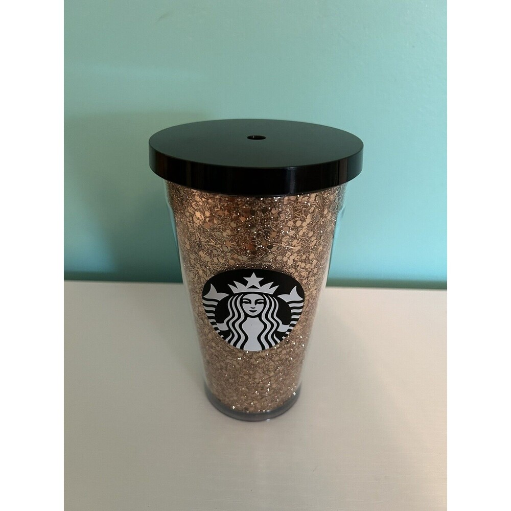 Starbucks Exclusive Holiday 2021 Gold Glitter 16 Oz Grande Tumbler Cup NO STRAW